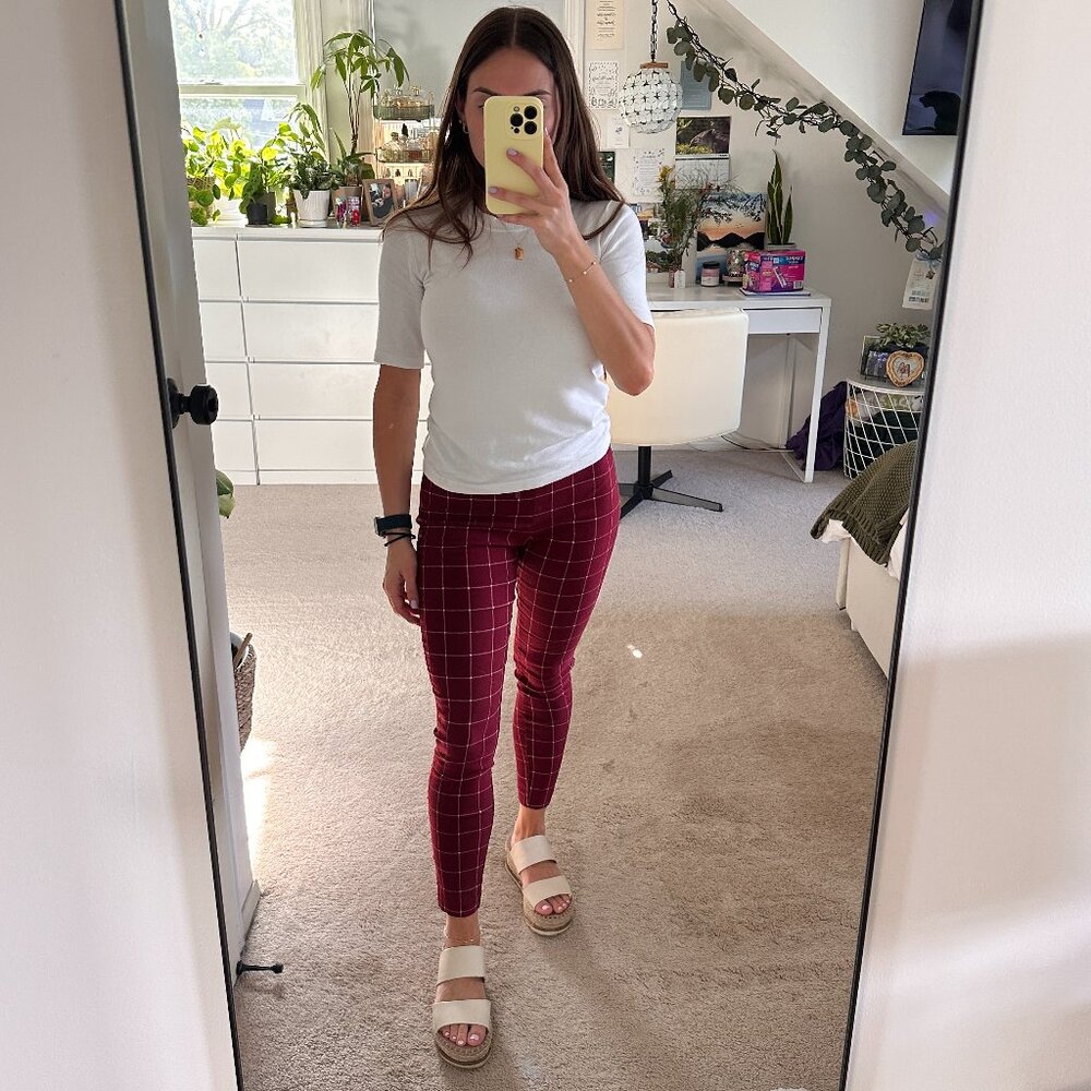 Forever21 Red and White Windowpane Work Pants